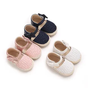 Collection of three pairs of cute baby girl soft-sole sandals with bow and lace detail