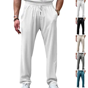 Pantalon Décontracté en Velours Côtelé pour Hommes Jambe Droite Ample Coupe Oversize Cordon Taille Élastique Streetwear Été