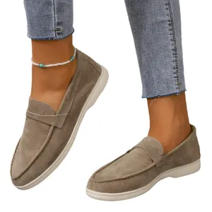 Bequeme Damen Loafer aus Wildleder im britischen Stil mit weicher Sohle, Khaki