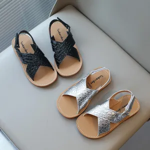 Sandali da Bambina Estate Nuovo Motivo Coccodrillo Cinturino a Croce Punta Aperta Scarpe da Spiaggia Antiscivolo Casual Bambini Sandali