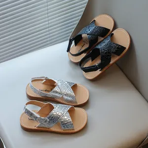 Sandali estivi da bambina con trama a coccodrillo, scarpe da spiaggia antiscivolo