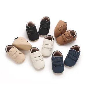 Variety of solid-colored baby walking shoes with velcro straps for infants 0-1 year
