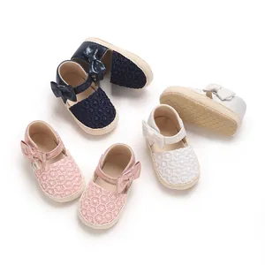 Cute baby girl princess walking shoes for 0-1 year old with bow and non-slip sole