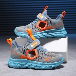 Boys' lightweight mesh running shoes with breathable design and soft blue sole