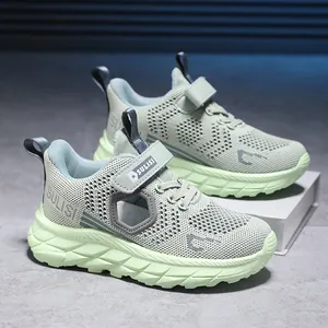 Breathable mint green boys mesh sneakers with lightweight soft soles for summer running