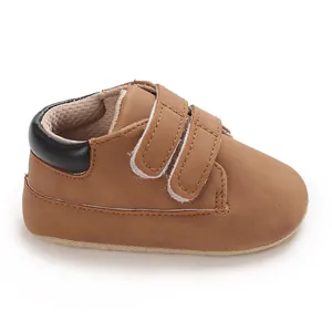 Stylish brown toddler sneakers with dual hook-and-loop straps for 0-1 year old baby boys.
