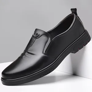 Men's Business Casual Split Leather Shoes Soft Sole Breathable Summer Gentleman Slip-on Loafers Leather Shoes for Men