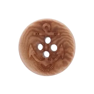 Botón de nuez de palma natural de alta calidad con diseño de ancla grabado y 4 hoyos