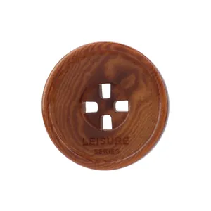 Botón de nuez de palma marrón natural con textura de madera y grabado Leisure Series
