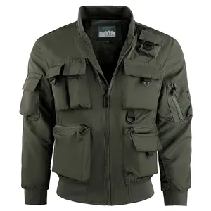 Herren Casual Taktische Bomberjacke Mit Vielen Taschen Winddicht Voll-Reißverschluss Oberbekleidung Stehkragen Sportliche Sportbekleidung Mantel