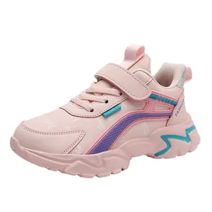 Comfortable lightweight pink girls running shoes with hook and loop strap for children