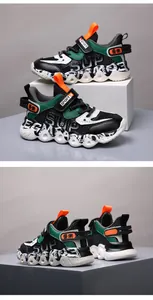 Detail views of breathable hollow mesh boys' sports shoes with chunky wavy soles