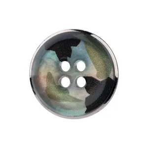 High-quality natural black lip shell button with iridescent camouflage pattern