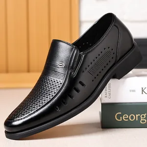 Mocasines elegantes de cuero perforado negro para hombre, estilo de negocios y ocio