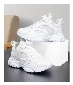 White breathable mesh children's sports shoes with a convenient rotary dial lacing system