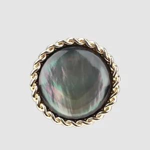 Boutons en Nacre Noire Naturelle Ronds Irisés Boutons en Nacre avec Bordure en Métal Doré pour Costume Manteau Blazer Accessoires de Mode