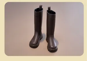 Bottes hautes Martin marron pour filles avec fermeture éclair et gaufrage mode