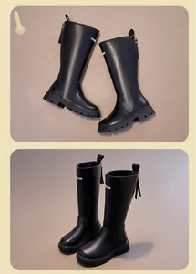Vue détaillée de bottes Martin noires pour filles avec fermeture éclair à l'arrière