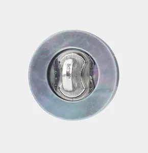 Detailed macro view of high-end dark iridescent shell shank button for luxury shirts