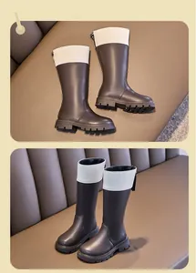 Two-tone children's British riding boots with back zipper and chunky lug soles
