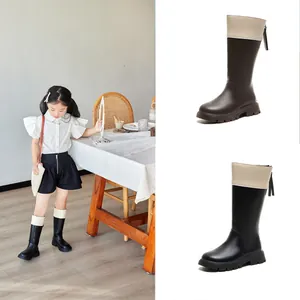 Girls British Style Martin Boots Artificial Leather Back Zipper Tall Knight Boots Fashion Color Block Princess Tall Boots