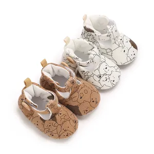 Cute Cartoon Bear Print Baby First Walker Shoes Breathable Cotton Cloth Soft Sole Toddler Flat Shoes For Infant Boys