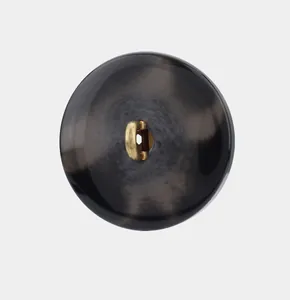 Close-up of premium smoky resin suit button showing elegant golden metal shank back
