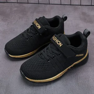 Boys Breathable Fly-knit Mesh Sneakers Lightweight Hook and Loop Kids Running Shoes Casual Sport Footwear For Children