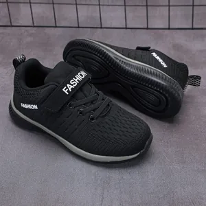 Black lightweight breathable mesh athletic sneakers for boys aged 7-12 years old