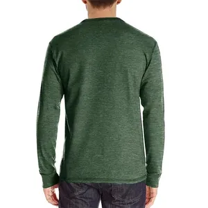 Professional back view of a men's slim fit long-sleeved shirt in heathered green texture
