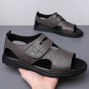 Sandales d'été en cuir marron pour hommes avec semelle antidérapante de plage
