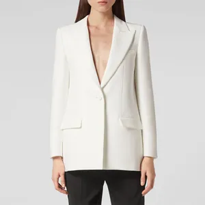 Elegante blazer blanco marfil con botones de concha blanca de mar profundo para mujer