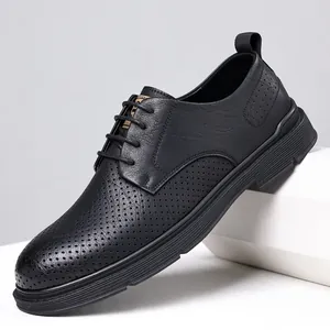 Heren Casual Gerecycled Leren Schoenen Britse Stijl Opengewerkt Ademend Lage Top Vetersluiting Werkschoenen Antislip Oxford Schoenen