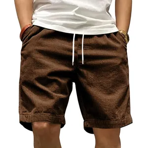 Short cargo vintage en velours côtelé marron pour homme avec cordon de serrage blanc
