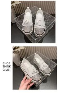 Stylish women's white rhinestone platform loafers with tassel and slip-on design