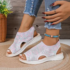 Casual women's knit platform sandals featuring colorful mesh and open-toe fish mouth design.