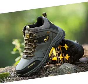 Detailed view of durable olive green high-top outdoor hiking boots for men and women