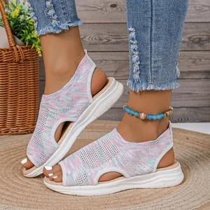 Women Summer Mesh Platform Peep Toe Sandals Breathable Wedge Slip-On Sporty Casual Beach Walking Shoes
