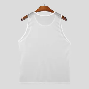Detailansicht des weißen, transparenten Netz-Sport-Tanktops für Herren