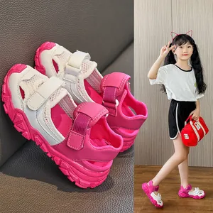 Stylish pink and white breathable mesh sporty sandals for children featuring Velcro straps