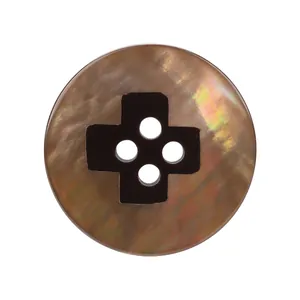 Natural Japanese tea butterfly shell button with cross cutout for luxury coats and jackets