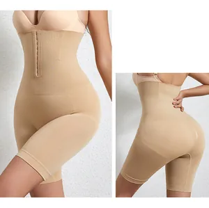 High-waist seamless shapewear shorts with two-row front hooks for tummy control and hip lift