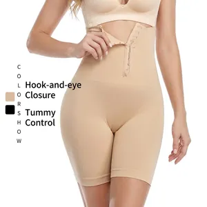 Seamless high waisted tummy control shapewear with double row hook closure for women