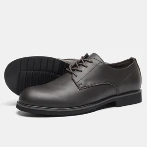 Detailed side view and non-slip rubber sole of dark brown genuine leather formal shoes