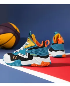 Detailed view of breathable kids' basketball shoes with textured anti-slip rubber soles