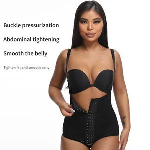 Black high waist tummy control shapewear bodysuit with adjustable buckle closure