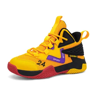 High-top professional breathable mesh boys basketball shoes with non-slip rubber sole