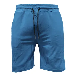 Vista dettagliata di pantaloncini casual da uomo a coste blu con coulisse elastica