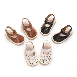 Sandales rétro ajourées style princesse pour bébé 0-1 an en marron noir et blanc