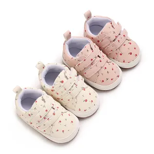Baby Mädchen Lauflernschuhe Kunstleder Kirschdruck Weiche Sohle Kleinkind Sneaker Mit Klettverschluss Für 0-1 Jahr